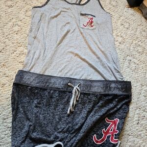 Women's Two-Piece Gray & Charcoal Pajama Set with Red Accent